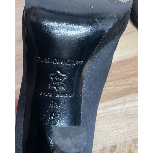 CLAUDIA CIUTI Black Satin Pumps Open Toe Heels Size 9,5 M Italy Perfect - Picture 12 of 12